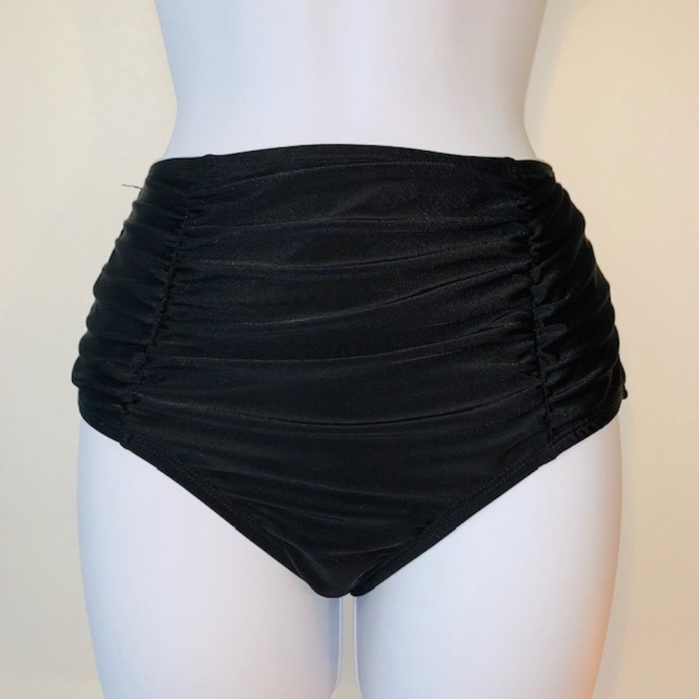 Ruched Retro High Waist Bikini Swim Bottoms